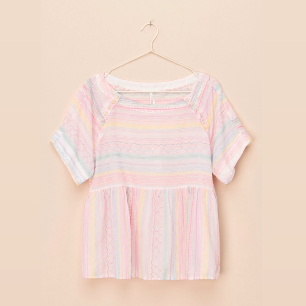 Anthropologie Neon Embroidered Babydoll Top - Picture 5 of 6